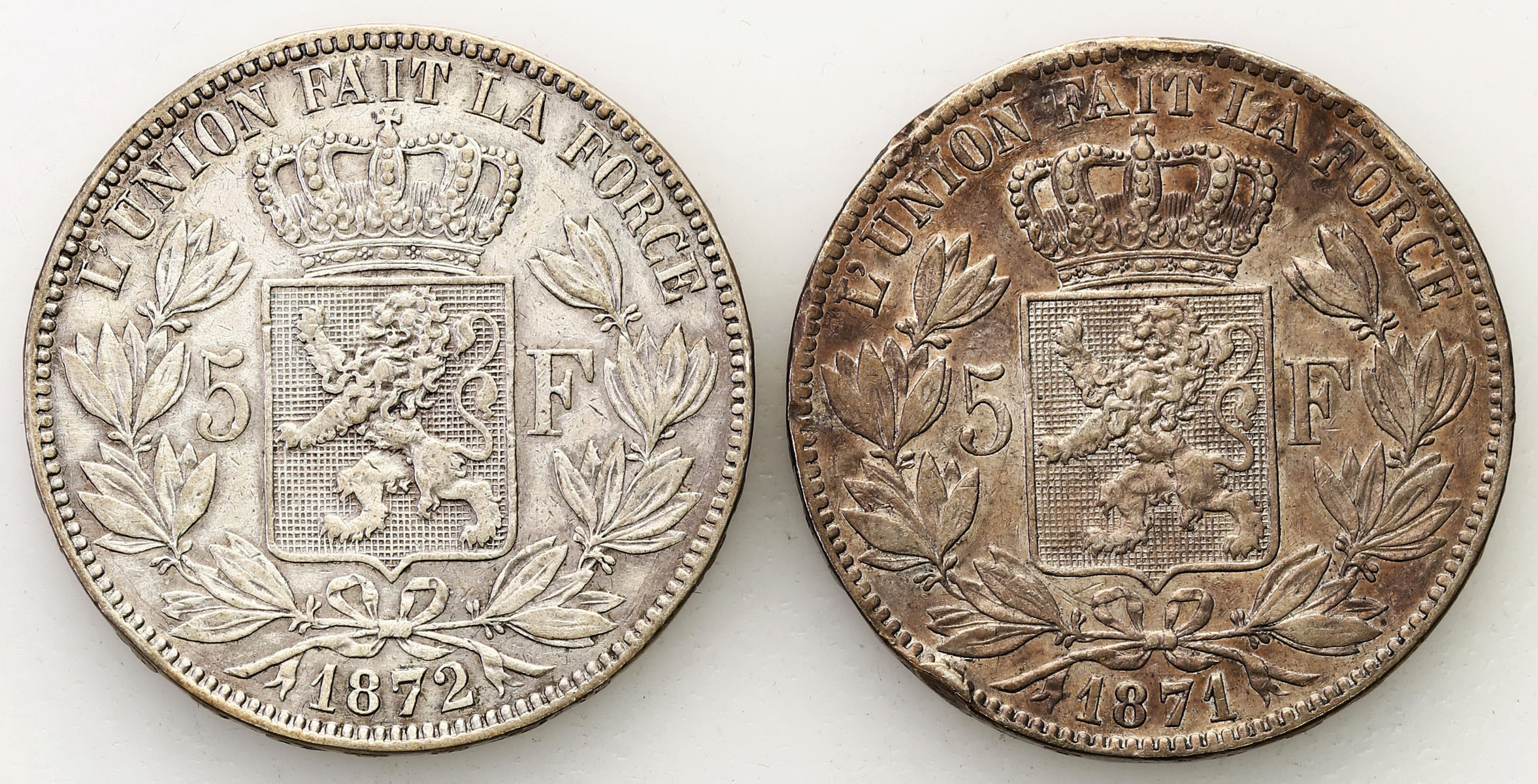 Belgia, Leopold II (1865-1909). 5 franków 1871, 1972, Bruksela